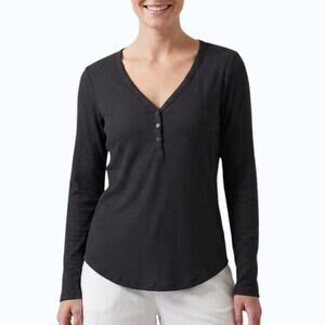 Athleta Wind Down Sleep Top Black Ribbed Henley Women Size L NWT
